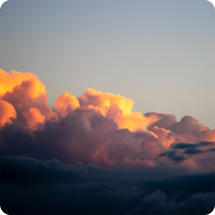 Dramatic sunlit cloudscape at dusk