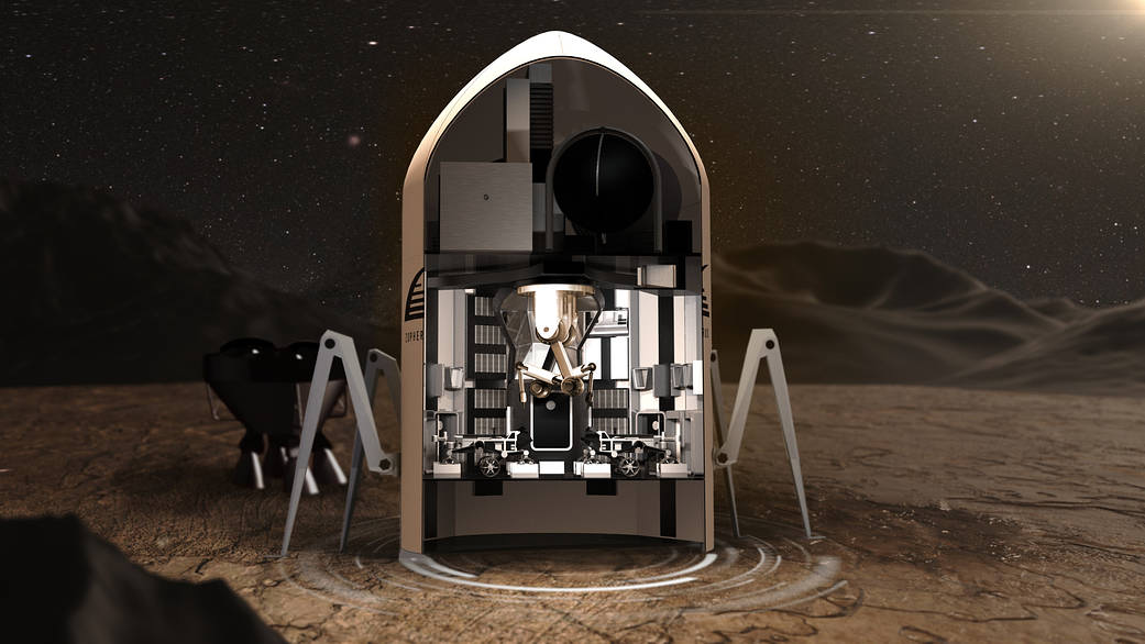 Cutaway of Team Zopherus's 3D printing module on the Martian surface