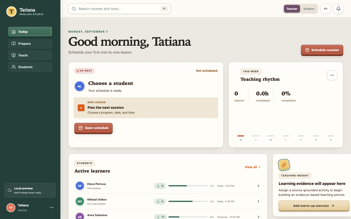 Teaching Platform interface
